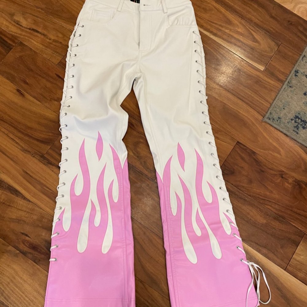 NEVER BEEN WORN!! SICK Pink fire leather pants